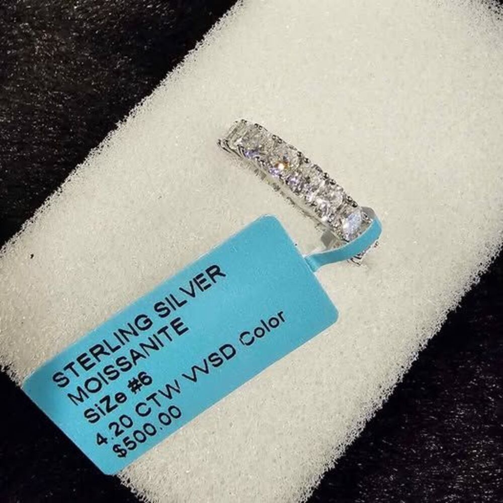 New 4.2CT Moissanite & .925 sterling silver eternity band size 6